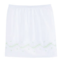 Little English classic nursery goods for baby, white crib skirt with simple light green embroidery along the edges for baby