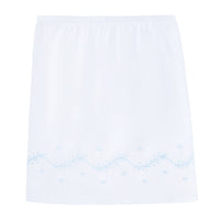 Little English classic nursery goods for baby, white crib skirt with simple light blue embroidery along the edges for baby