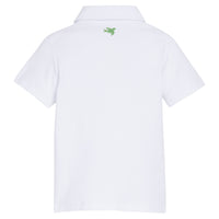 Little English x Mi Golondrina white cotton polo for spring, boy's short sleeve polo with multicolored embroidery