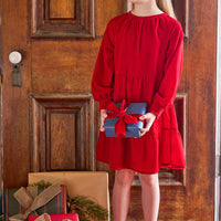 little english classic children's clothing tiered red velvet long sleeve dress for girls for holiday