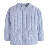 little english classic children's clothing, unisex cashmere blend cardigan in light blue