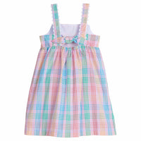Little English traditional children's clothing. Girls multicolored plaid dress Spring. Preppy outfit for little girls