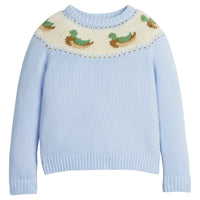 little english classic children's clothing light blue fair isle sweater with mallards along neck for boys for fall