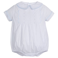 Little English traditional children's clothing. Baby boy's dressy white bubble with Eaton collar for Spring