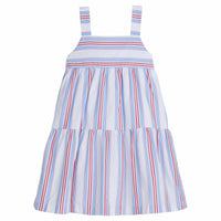 Little English traditional children's clothing. Girl's red, white and blue stripe dress for Summer. 4th of July outfit for girls
