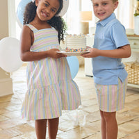 Little English traditional children's clothing, Boy's basic short in Rainbow Stripe Seersucker for Spring