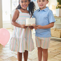 Little English traditional children's clothing, Boy's basic short in Rainbow Stripe Seersucker for Spring