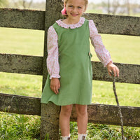 Little English traditional children's clothing. Watercress Green and pink floral long sleeve jumper set for girls.