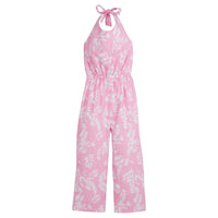Little English traditional children's clothing, girl's classic jumpsuit in pink havana print for Summer