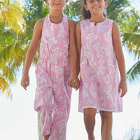 Little English classic knee length pink pocket shift dress with tropic pattern in white