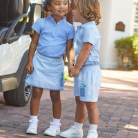 Little English classic boy's polo for spring, traditional short sleeve soft cotton polo in light blue