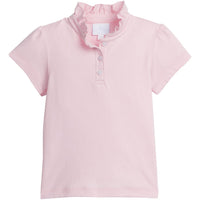 Little English classic children's clothing, girl's light pink knit polo shirt with ruffled collar