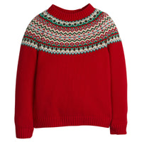 little english classic children's clothing red, green, and cream fair isle sweater for boys and girls for holiday