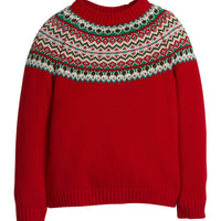 little english classic children's clothing red, green, and cream fair isle sweater for boys and girls for holiday