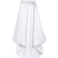 Little English white terry cloth baby towel, hooded towel with embroidered lab and light blue trim
