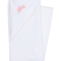 Little English terry cloth baby towel, hooded towel with embroidered pink bunny
