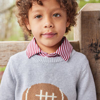 Little English classic childrens clothing boy maroon and white striped long sleeve polo