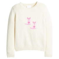 little english classic children's clothing cream sweater with pink cowboy boot motif for girls