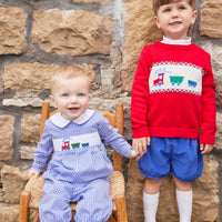 Little English traditional clothing, banded short in royal blue corduroy for little boy