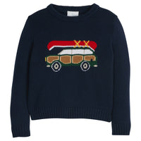 little english classic children's clothing navy sweater with wagoneer motif for boys for fall