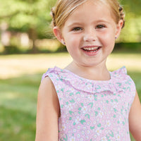 Little English traditional children's clothing. Light pink floral dress for little girls for Spring