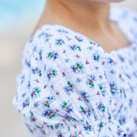 Little English traditional children's clothing, Red and blue floral print blouse for girls for summer, 4th of July top for girls