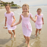 Little English classic leela dress in jaipur pink with smocked details and self tie shoulder straps, for little girl