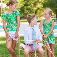 Little English classic children's clothing, girls green floral outfits for spring, preppy romper and coordinating top