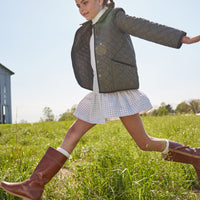 Little English classic childrens clothing tween girls a-line mini skirt in a cream tattersall pattern