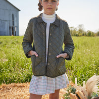 Little English classic childrens clothing tween girls a-line mini skirt in a cream tattersall pattern