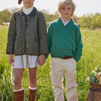 Little English classic childrens clothing boys hunter green quarter zip sweater