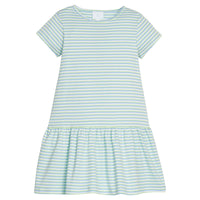 Little English Classic T-shirt dress in green, blue, and white greenview stripe, for little girl