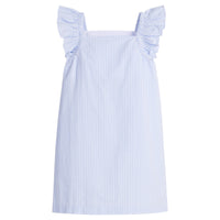 Little English traditional children's clothing. Light blue and white check seersucker dress for girls for Spring and Summer