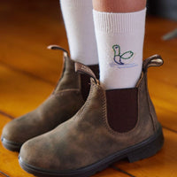 Little English classic childrens clothing boys white knee high socks with embroidered mallard ducks