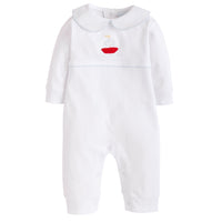 Little English traditional baby clothing, signature pima cotton crochet playsuit with sailboat for baby boy