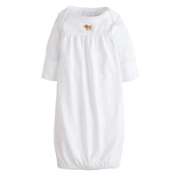 Little English classic white pima cotton newborn gown with pinpoint lab at the center of the chest for baby boy