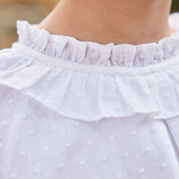 Little English traditional children's clothing. Ruffled ivory blouse with swiss dots for girls for Fall