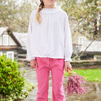 Little English traditional children's clothing. Ruffled ivory blouse with swiss dots for girls for Fall