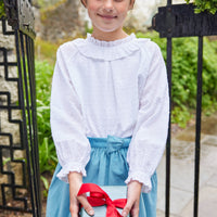 Little English traditional children's clothing. Ruffled ivory blouse with swiss dots for girls for Fall