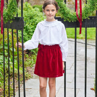 Little English traditional children's clothing. Ruffled ivory blouse with swiss dots for girls for Fall
