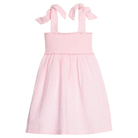 Little English classic leela dress in jaipur pink with smocked details and self tie shoulder straps, for little girl