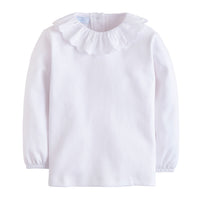 Little English classic children's clothing, girls white long sleeve blouse with white scalloped collar