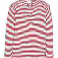 Little English classic childrens clothing boy maroon and white striped long sleeve polo