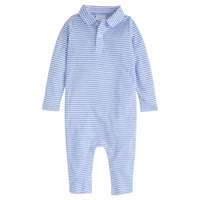 little english classic childrens clothing boys light blue and white striped long sleeve polo romper