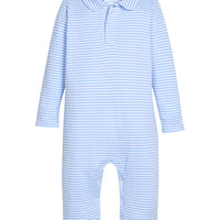 little english classic childrens clothing boys light blue and white striped long sleeve polo romper