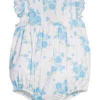 Little English classic Mila bubble in blue turks floral pattern with aqua scalloped trim, for baby girl