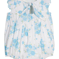 Little English classic Mila bubble in blue turks floral pattern with aqua scalloped trim, for baby girl