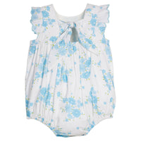 Little English classic Mila bubble in blue turks floral pattern with aqua scalloped trim, for baby girl