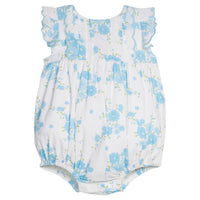 Little English classic Mila bubble in blue turks floral pattern with aqua scalloped trim, for baby girl