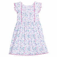 Little English traditional children's clothing. Blue and pink floral dress for little girls for Spring and Summer